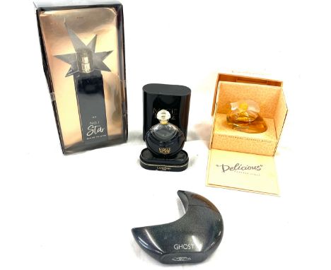 Selection of 3 unused perfumes and 1 vintage empty perfume bottle