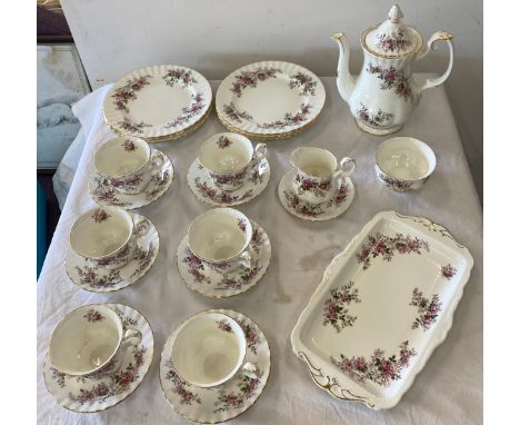 Royal Albert Lavender Rose, 6 piece tea set, to include teapot, sugar bowl, milk jug, 6 cups and saucers etc