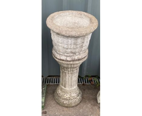 Vintage 2 piece concrete planter on stand,