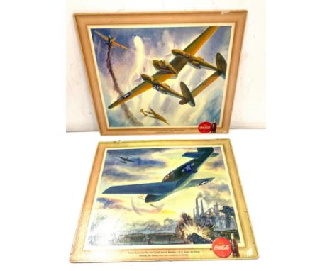 2 Vintage coca cola WW2 advertising signs measures approx 15" wide by 13" tall