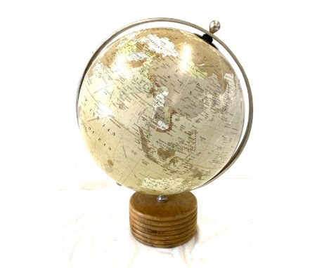 Vintage retro table globe on a wooden base 17" tall