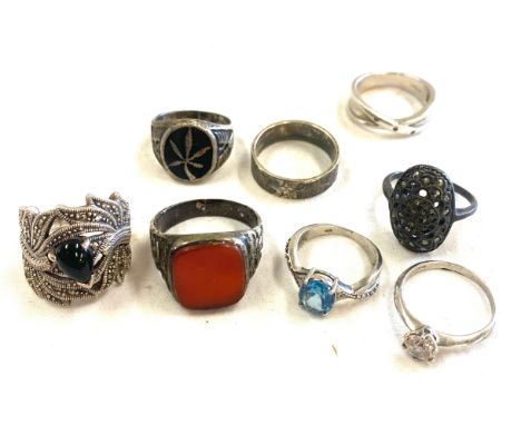 Selection of 8 silver vintage and later rings, total weight approx 40.3g