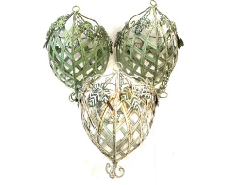 3 x Vintage style metal hanging baskets with leaf and fruit detail