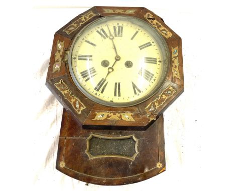 Vintage American drop dial, inlaid wall clock, a/f 