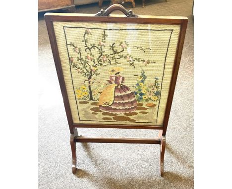 Victorian mahogany tapestry fire screen 