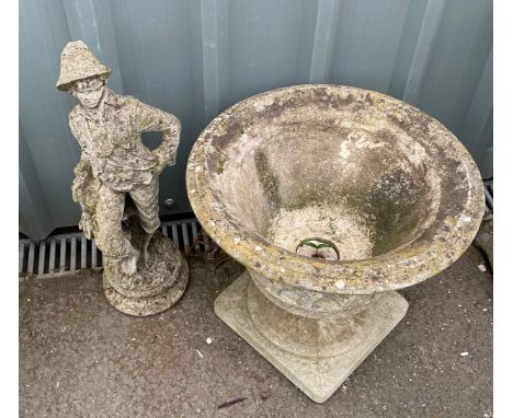 Vintage 2 Piece stone planter and concrete ornament