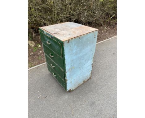 Vintage 4 drawer metal chest with contents, approximate measurements: Height 35 inches, Width 24 inches, Depth 21 inches