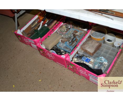 Three boxes of various tools; fittings etc
