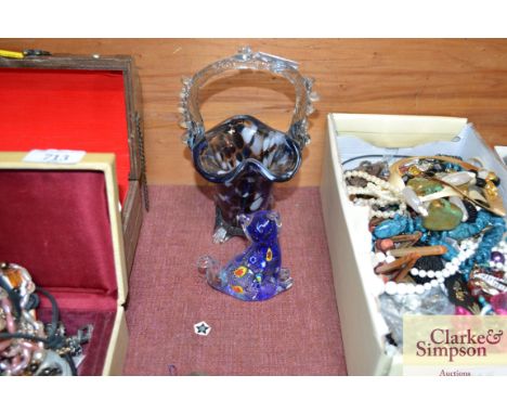 A Murano style cat together with art glass vase