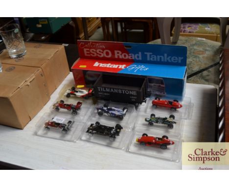 An Esso road tanker together with a quantity of model Formula 1 and racing cars