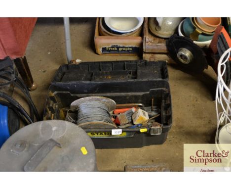 A plastic toolbox and contents of tools