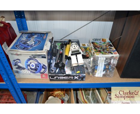 A quantity of various Lego. Star Wars alarm clock, small telescope on tri-pod stand etc.