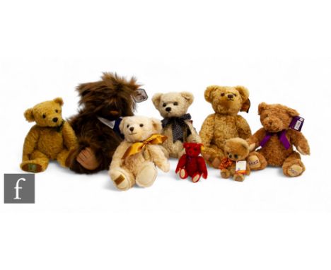 A collection of assorted teddy bears, by Merrythought, Steiff, Clemens, Silver Tag Bears and similar, one boxed. (7)