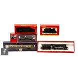 Five OO gauge locomotives, Hornby R859 4-6-0 BR black 45158, Lima 205111 2-6-2T GWR green 4589, Lima