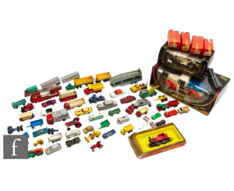 A collection of assorted playworn diecast models by Corgi, Dinky, Matchbox and similar, together with a boxed Solido Prestige