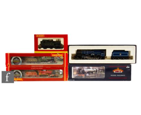 A collection of five OO gauge locomotives, comprising Hornby R737 4-6-0 BR green 'King George V,' Hornby R392 4-4-0 GWR green