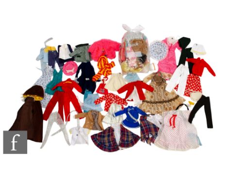 A collection of Pedigree Sindy outfits, to include Premiere Girl cape and dress, Majorette dress and hat, Windswept jacket an