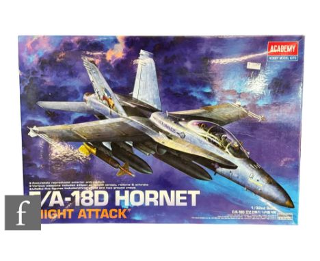 An Academy 12103 1:32 scale F/A-18D Hornet Night Attack plastic model kit, boxed.