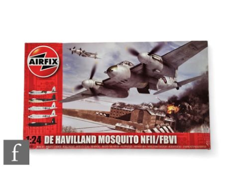 An Airfix A25002 De Havilland Mosquito NFII/FBVI 1:24 scale plastic model kit, unstarted and appears complete.