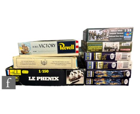 Three plastic model kits, to include Revell H.M.S Victory H-363, Heller 1:150 scale Le Phenix No. 891 and a Billing Boats Nor