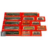 A collection of HO gauge Rivarossi passenger coaches and rolling stock, to include 2716 Santa Fe