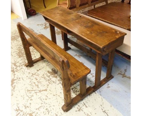 CHILD'S SCHOOL DESK, early 20th century French, elm, with open compartments, 73cm H x 116cm W x 35cm, together with a matchin