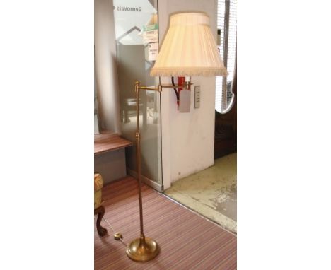 SMARTIE MAJOR SWING ARM FLOOR LAMP, by Besselink and Jones, brass finish with pleated shade with a bullion fring, 250cm H ext
