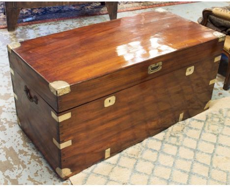 TRUNK, 19th century camphorwood and brass bound with rising lid and carrying handles, 101cm W x 52cm D x 51cm H.