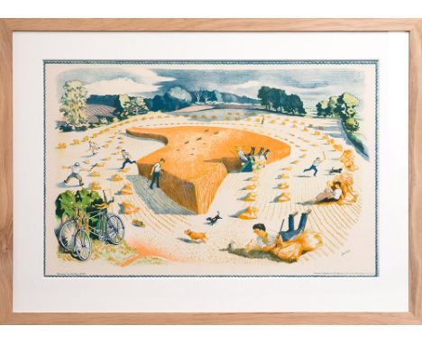 JOHN NASH, 'Harvesting' from the School Prints Series, original lithograph, 1940s, signed in the plate, 49.5cm x 76cm, framed