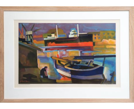 GABRIEL COUDERC, 'Ships in the Sete' from the School Prints Series, original lithograph, 1940s, signed in the plate, 49.5cm x