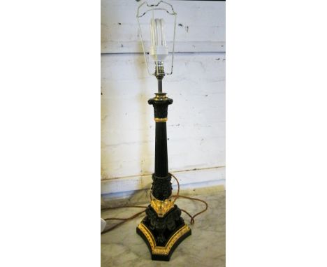 TABLE LAMP, Classical style verdigris and patinated gilt metal, 77.5cm H.