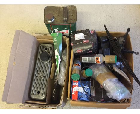 A quantity of spare parts for a vintage MGB Roadster pre 1975 together with a can of Castrol oil and 5 bottles of liquid lead