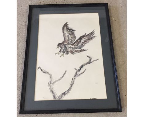 A framed & glazed watercolour of a bird of prey. Signed M. Brabben, Ltd edition.