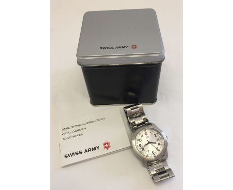 A Swiss Army gents wrist watch complete with instructions & original box. In working order.