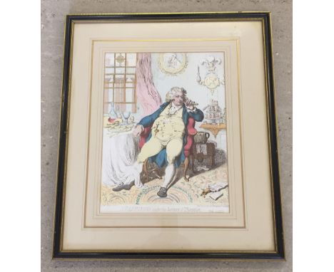 A Limited Edition print after James Gillray "A Voluptuary Under the Horrors of Digestion". 946/2500. 26cm x 35cm.