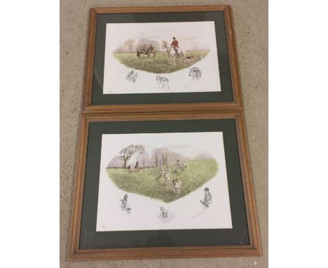 A pair of Limited Edition hunting prints by Nigel Hemming. Numbered 26/50 and 25/50 (one glass a/f).