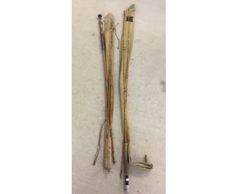 2 vintage split cane fishing rods to include a Hardy's #4 'The Perfection', 2 piece 8 foot, an unnamed 3 piece 9 foot 6 inche