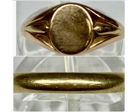 9CT GOLD WEDDING BAND, size K, and rose gold signet ring, size L, 4.9gms grossProvenance: private collection Conwy