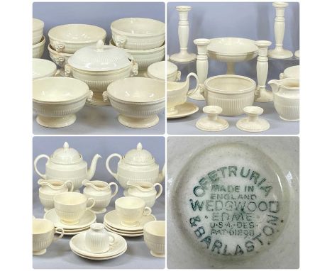 WEDGWOOD QUEEN'S WARE 'EDME' PATTERN DINNER & TEA WARE, large assortment including six candlesticks, various sized tureens, s