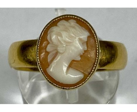 22CT GOLD CAMEO PORTRAIT RING, size R/S, 5.8gmsProvenance: private collection Conwy