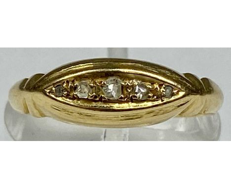 18CT GOLD RING, set with band of five small diamonds, size M, 2gmsProvenance: private collection Conwy
