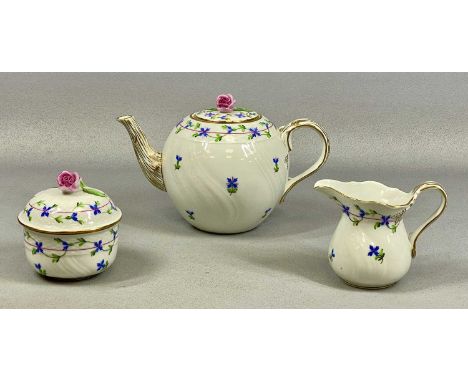 HEREND OF HUNGARY 'CORNFLOWER GARLAND' PORCELAIN tea set comprising globular teapot, lidded sugar basin and milk jug, blue pr
