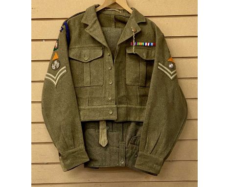 ROYAL SIGNALS CORPS CORPORAL'S SERGE BATTLEDRESS BLOUSE AND TROUSERS, blouse 1949 pattern size 14, trousers size 5 December 1