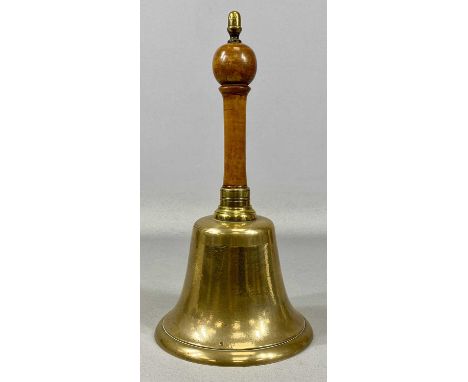 GOOD LARGE VICTORIAN BRONZE HAND BELL, with turned fruitwood handle and brass acorn finial, 36cms (h)Provenance: private coll