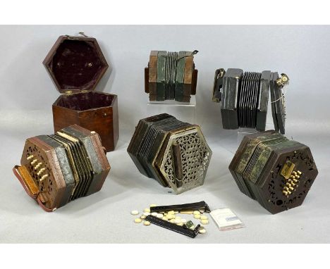 FIVE 19TH CENTURY ENGLISH SYSTEM CONCERTINAS, Lachenal & Co. and others including two 48 button (for repair/spares)Provenance