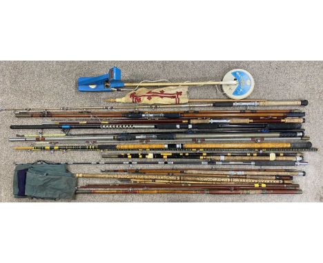 ASSORTED VINTAGE FISHING RODS, mainly sea tackle, and Treasure Master metal detector, etc.Provenance: private collection Conw