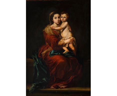 Andalusian school, ca. 1800. Following models by BARTOLOMÉ ESTEBAN MURILLO (Seville, 1617 - Cadiz, 1682)."Virgin of the Rosar