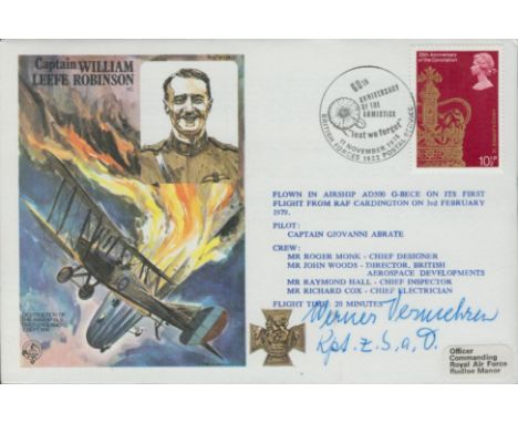Zeppelin ace Werner Vermehren signed Capt William Robinson VC historic aviators cover. On April 1, 1909, he joined the Imperi