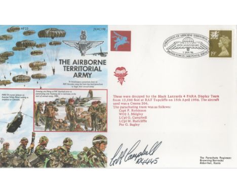 Lance Corporal G Campbell Signed The Airborne Territorial Army FDC. British Stamp 1 Jan 96 Postmark. Good Condition. All auto