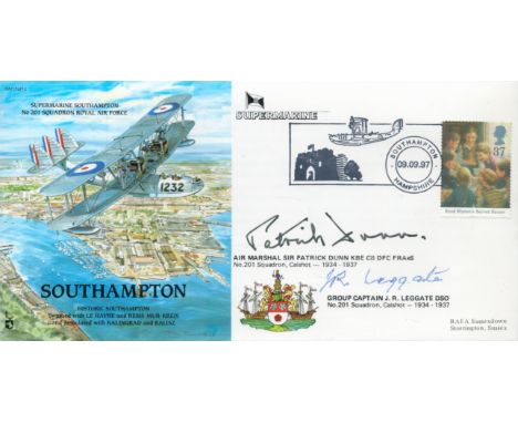 WW2 Air Marshal Patrick Dunn and Grp Cptn John R Leggate Signed Southampton FDC. Enid Blytons Secret Seven Stamp with 9. 9. 9